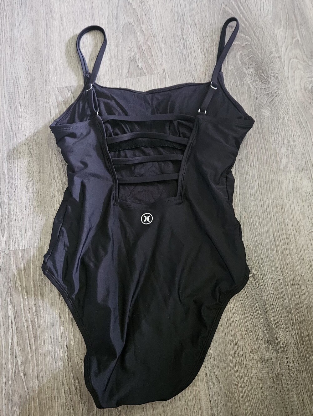 Hurley Black One-Piece Swimsuit Strappy Ladder Back Camisole Bathing Suit
